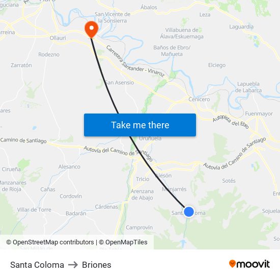 Santa Coloma to Briones map
