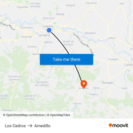 Los Cedros to Arnedillo map