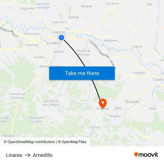 Linares to Arnedillo map
