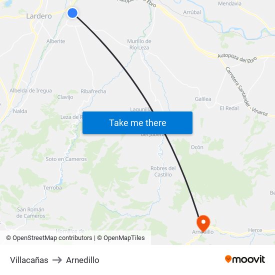 Villacañas to Arnedillo map