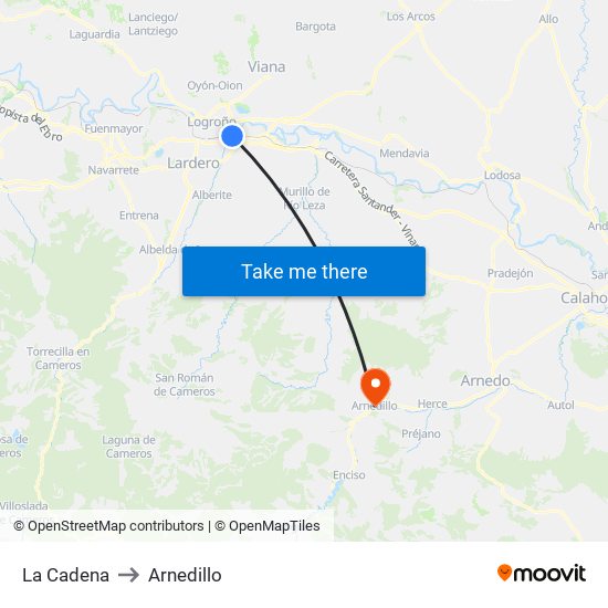 La Cadena to Arnedillo map