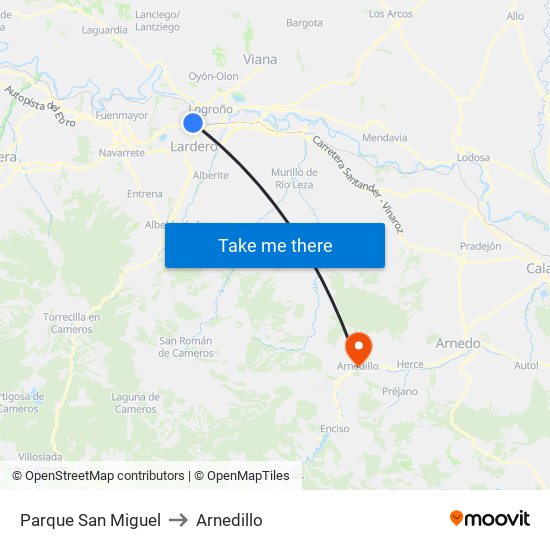 Parque San Miguel to Arnedillo map