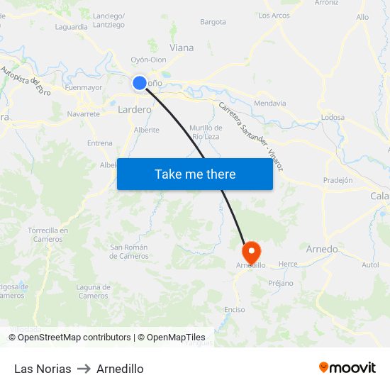 Las Norias to Arnedillo map