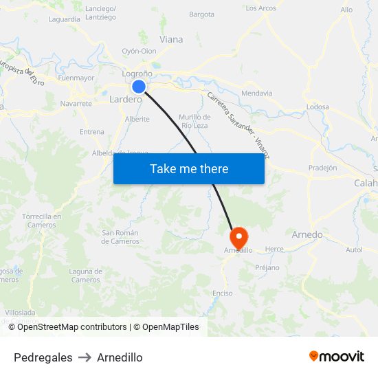 Pedregales to Arnedillo map