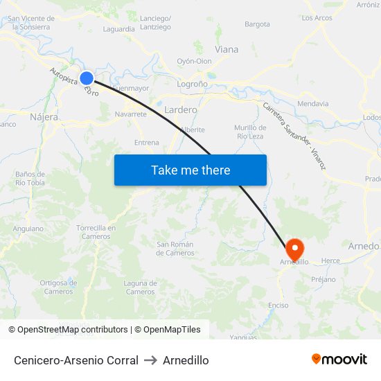 Cenicero-Arsenio Corral to Arnedillo map