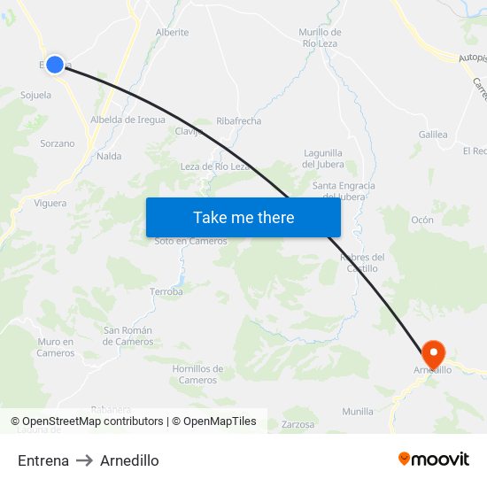 Entrena to Arnedillo map