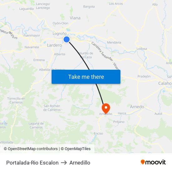 Portalada-Rio Escalon to Arnedillo map