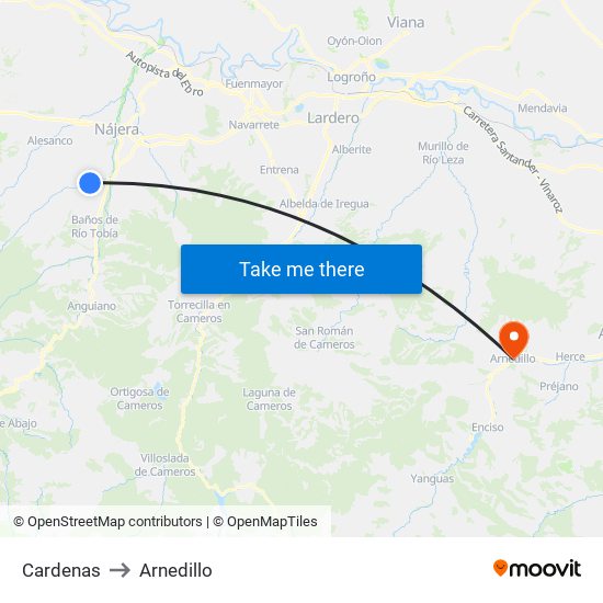 Cardenas to Arnedillo map