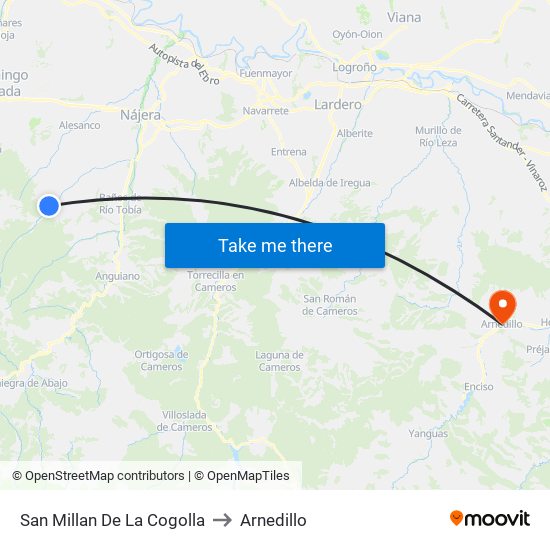 San Millan De La Cogolla to Arnedillo map