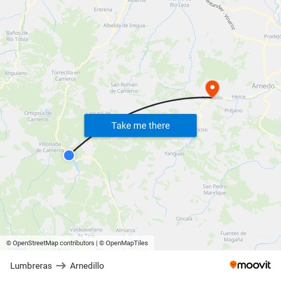 Lumbreras to Arnedillo map