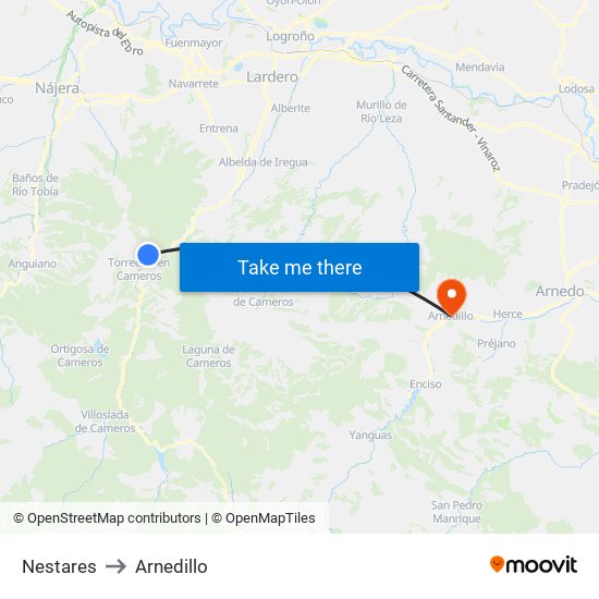 Nestares to Arnedillo map