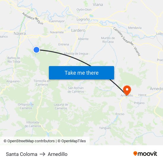 Santa Coloma to Arnedillo map