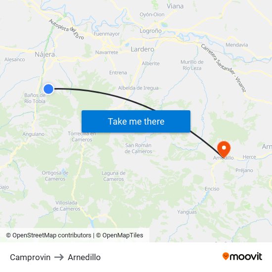Camprovin to Arnedillo map