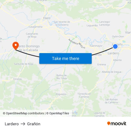 Lardero to Grañón map
