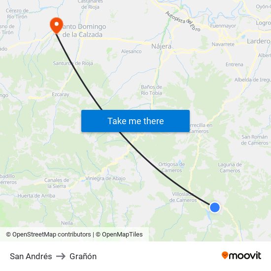 San Andrés to Grañón map