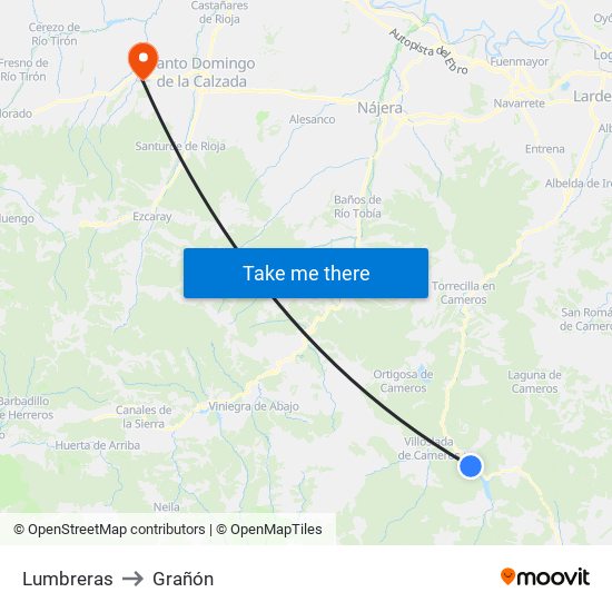 Lumbreras to Grañón map