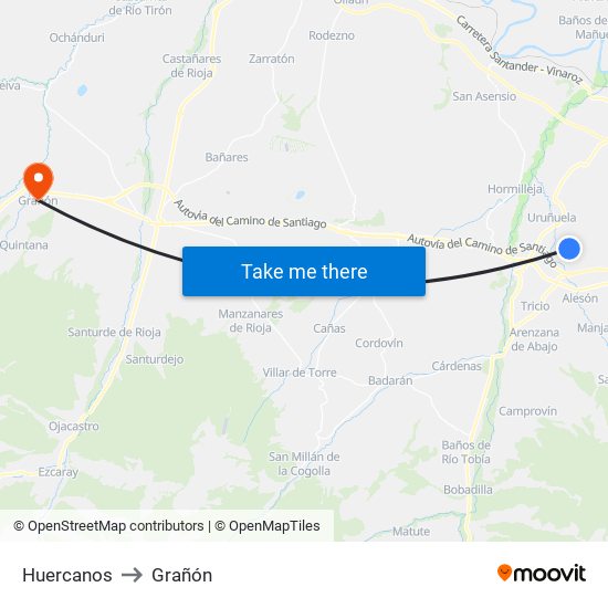 Huercanos to Grañón map