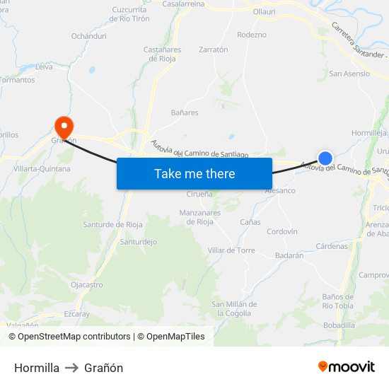 Hormilla to Grañón map