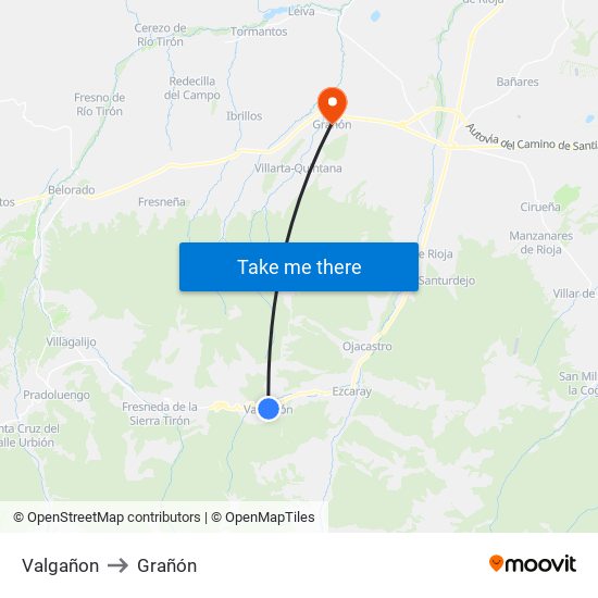 Valgañon to Grañón map