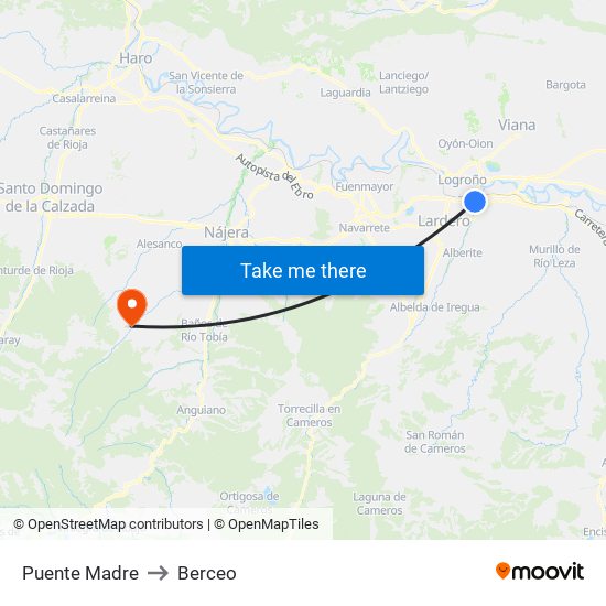 Puente Madre to Berceo map