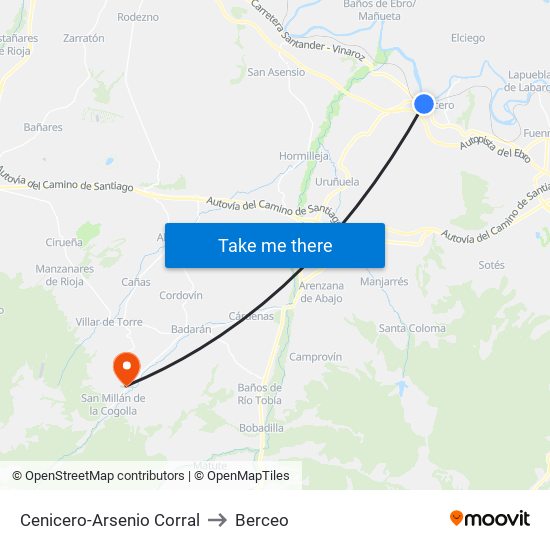 Cenicero-Arsenio Corral to Berceo map