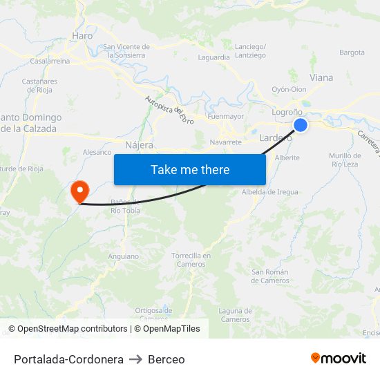 Portalada-Cordonera to Berceo map