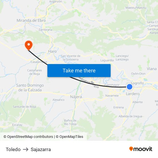 Toledo to Sajazarra map