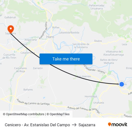 Cenicero - Av. Estanislao Del Campo to Sajazarra map