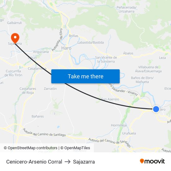 Cenicero-Arsenio Corral to Sajazarra map
