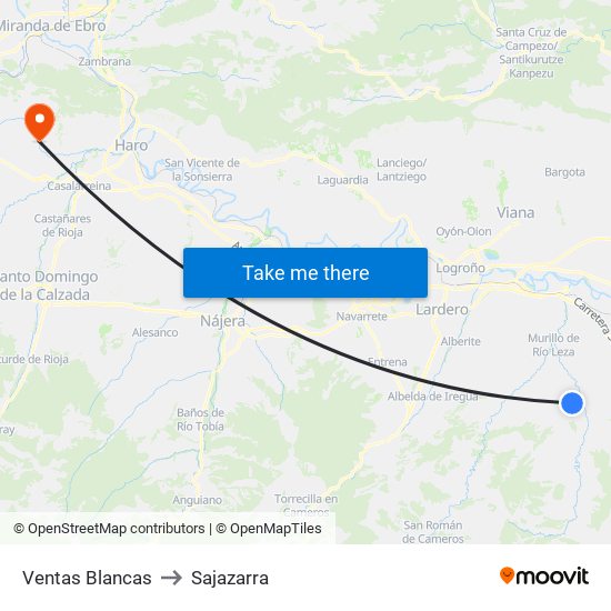 Ventas Blancas to Sajazarra map