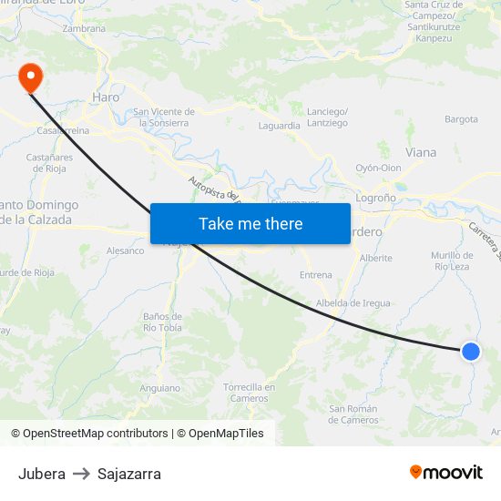 Jubera to Sajazarra map