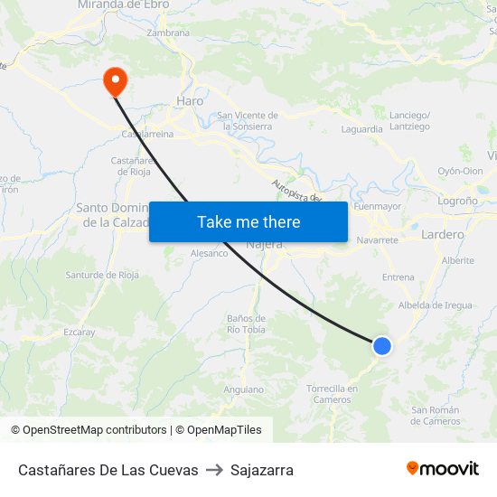 Castañares De Las Cuevas to Sajazarra map