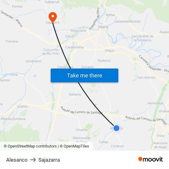 Alesanco to Sajazarra map