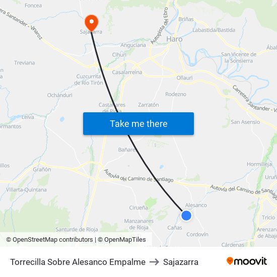 Torrecilla Sobre Alesanco Empalme to Sajazarra map