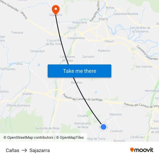 Cañas to Sajazarra map