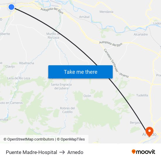 Puente Madre-Hospital to Arnedo map