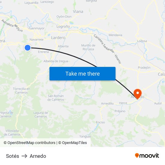 Sotés to Arnedo map