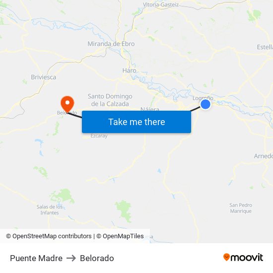 Puente Madre to Belorado map