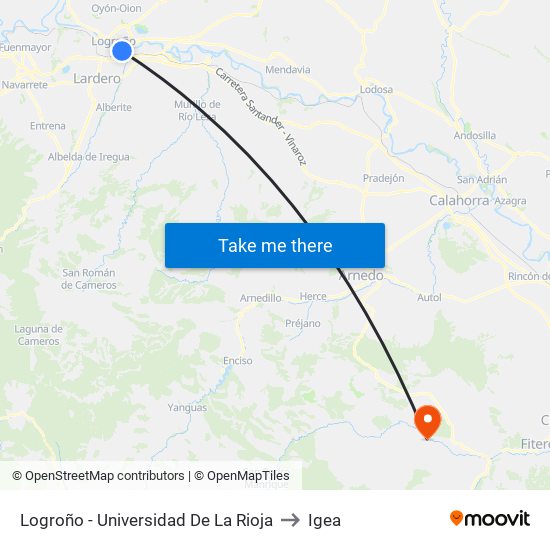 Logroño - Universidad De La Rioja to Igea map