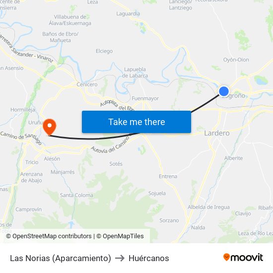Las Norias (Aparcamiento) to Huércanos map