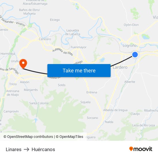 Linares to Huércanos map
