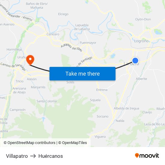 Villapatro to Huércanos map