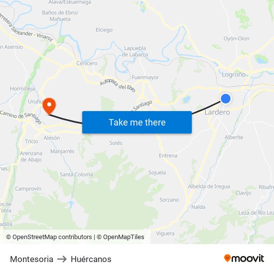 Montesoria to Huércanos map