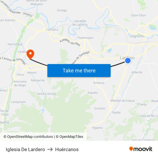 Iglesia De Lardero to Huércanos map