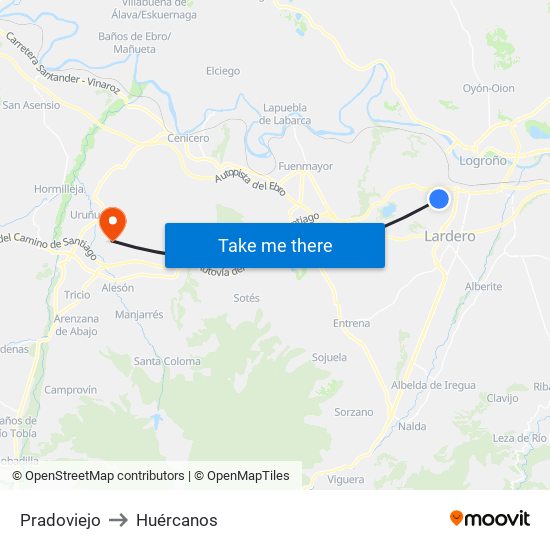 Pradoviejo to Huércanos map
