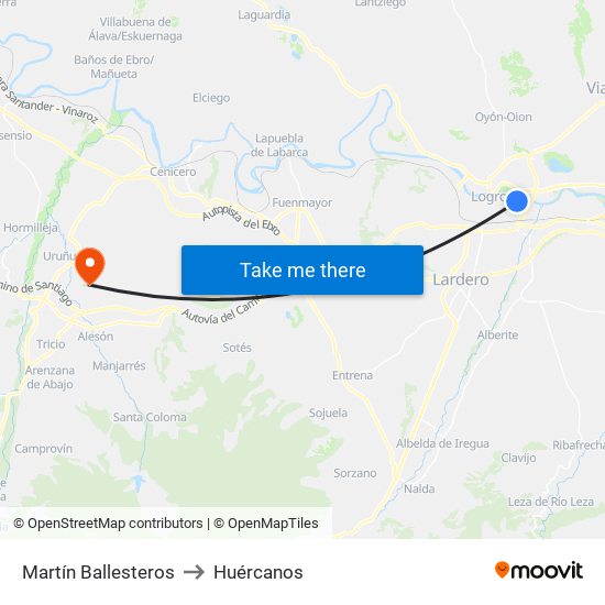 Martín Ballesteros to Huércanos map
