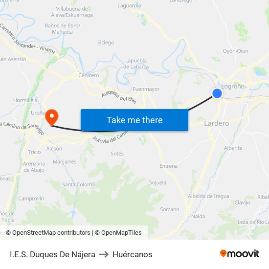 I.E.S. Duques De Nájera to Huércanos map
