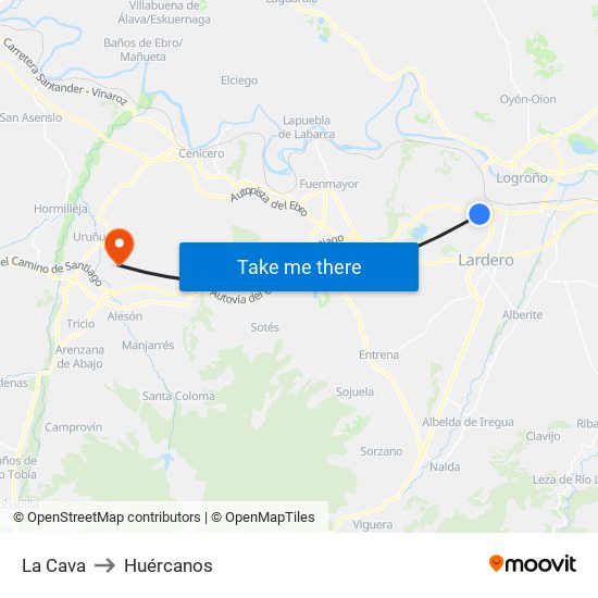 La Cava to Huércanos map