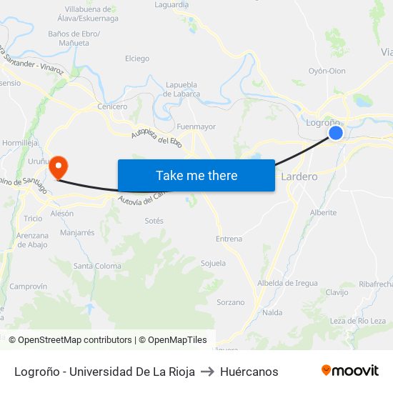 Logroño - Universidad De La Rioja to Huércanos map