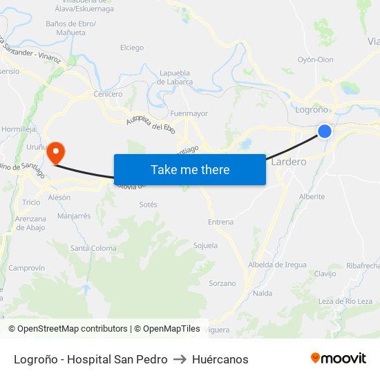 Logroño - Hospital San Pedro to Huércanos map